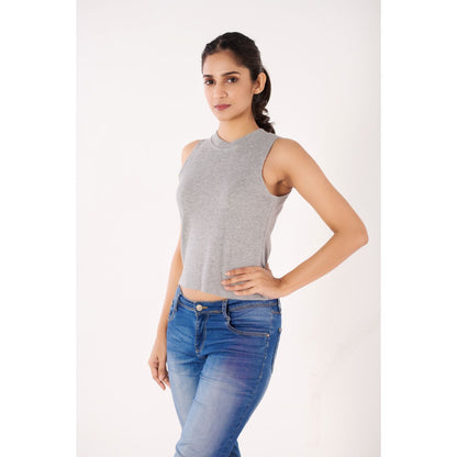 Sleeveless Hosiery Blouses - Light Grey - Blouse featured