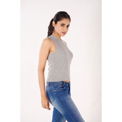 Sleeveless Hosiery Blouses - Light Grey - Blouse featured