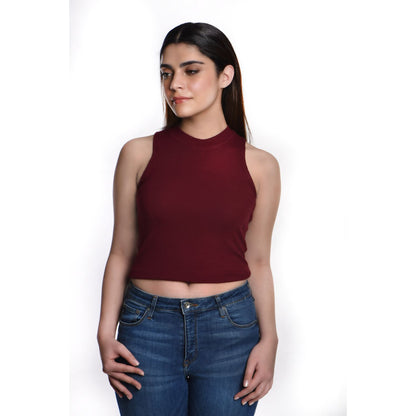 Sleeveless Hosiery Blouses - Maroon - Blouse featured