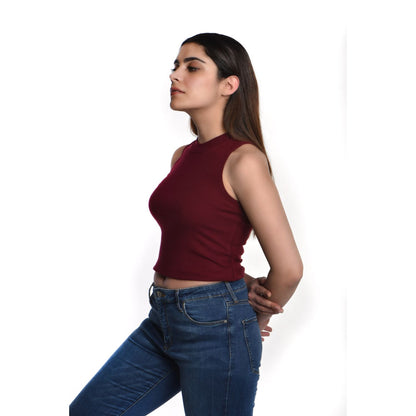 Sleeveless Hosiery Blouses - Maroon - Blouse featured