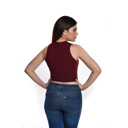 Sleeveless Hosiery Blouses - Maroon - Blouse featured