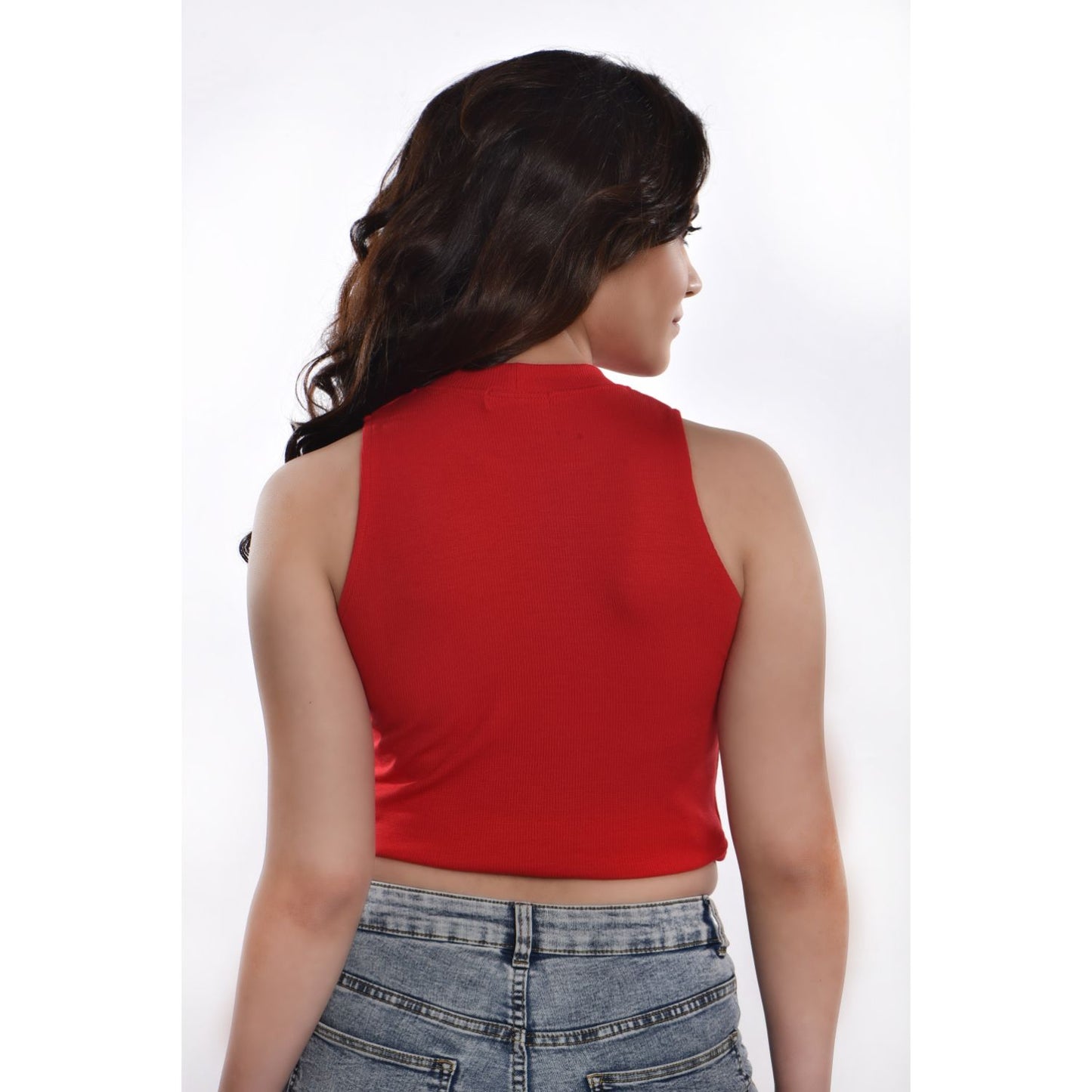 Sleeveless Hosiery Blouses - Red - Blouse featured