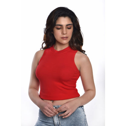 Sleeveless Hosiery Blouses - Red - Blouse featured