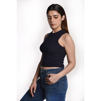 Sleeveless Hosiery Blouses - Royal Blue - Blouse featured