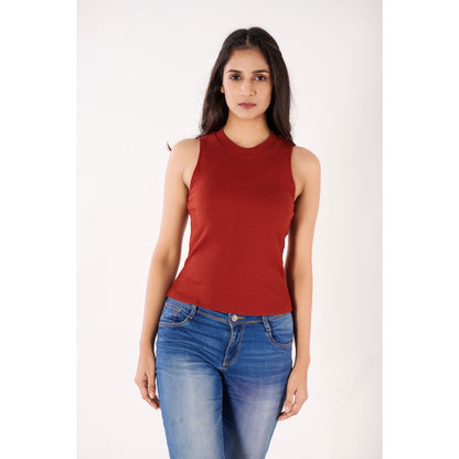 Sleeveless Hosiery Blouses - Rust - Blouse featured