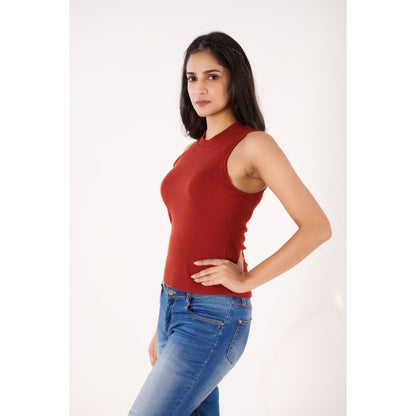 Sleeveless Hosiery Blouses - Rust - Blouse featured