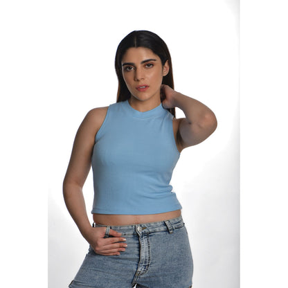Sleeveless Hosiery Blouses - Sky Blue - Blouse featured