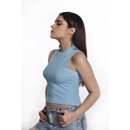 Sleeveless Hosiery Blouses - Sky Blue - Blouse featured