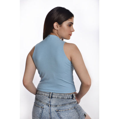 Sleeveless Hosiery Blouses - Sky Blue - Blouse featured