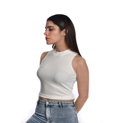 Sleeveless Hosiery Blouses - White - Blouse featured