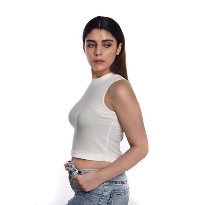 Sleeveless Hosiery Blouses - White - Blouse featured