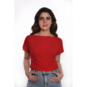 Boat Neck Blouse - Red - Blouse featured