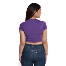 Load image into Gallery viewer, Rayon Ruched Drawstring Front V Neck Crop Top Style Blouse - Royal Purple - Blouse featured