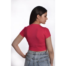 Load image into Gallery viewer, Rayon Ruched Drawstring Front V Neck Crop Top Style Blouse - Magenta - Blouse featured