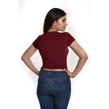 Load image into Gallery viewer, Rayon Ruched Drawstring Front V Neck Crop Top Style Blouse - Mahogany Maroon - Blouse featured