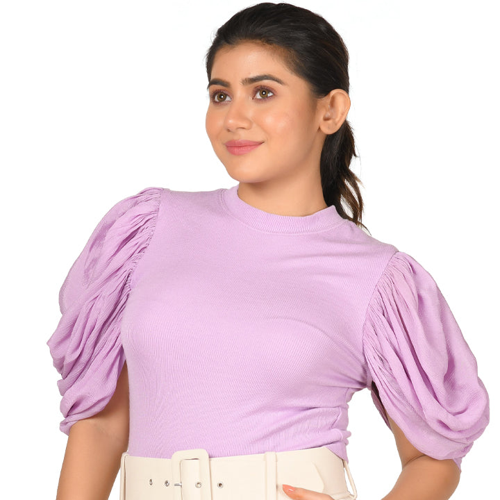 Hosiery Blouses - Mesh Pleated Sleeves - Lavender - Blouse featured