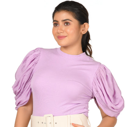 Hosiery Blouses - Mesh Pleated Sleeves - Lavender - Blouse featured