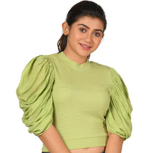 Load image into Gallery viewer, Hosiery Blouses - Mesh Pleated Sleeves - Lime Green - Blouse featured