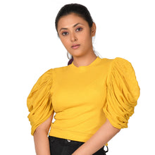 Load image into Gallery viewer, Hosiery Blouses - Mesh Pleated Sleeves - Mango Yellow - Blouse featured