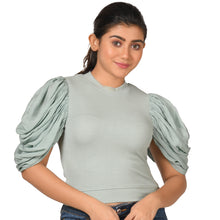 Load image into Gallery viewer, Hosiery Blouses - Mesh Pleated Sleeves - Mint Green - Blouse featured