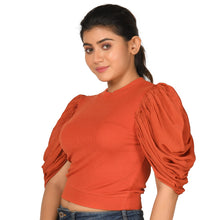 Load image into Gallery viewer, Hosiery Blouses - Mesh Pleated Sleeves - Rust - Blouse featured