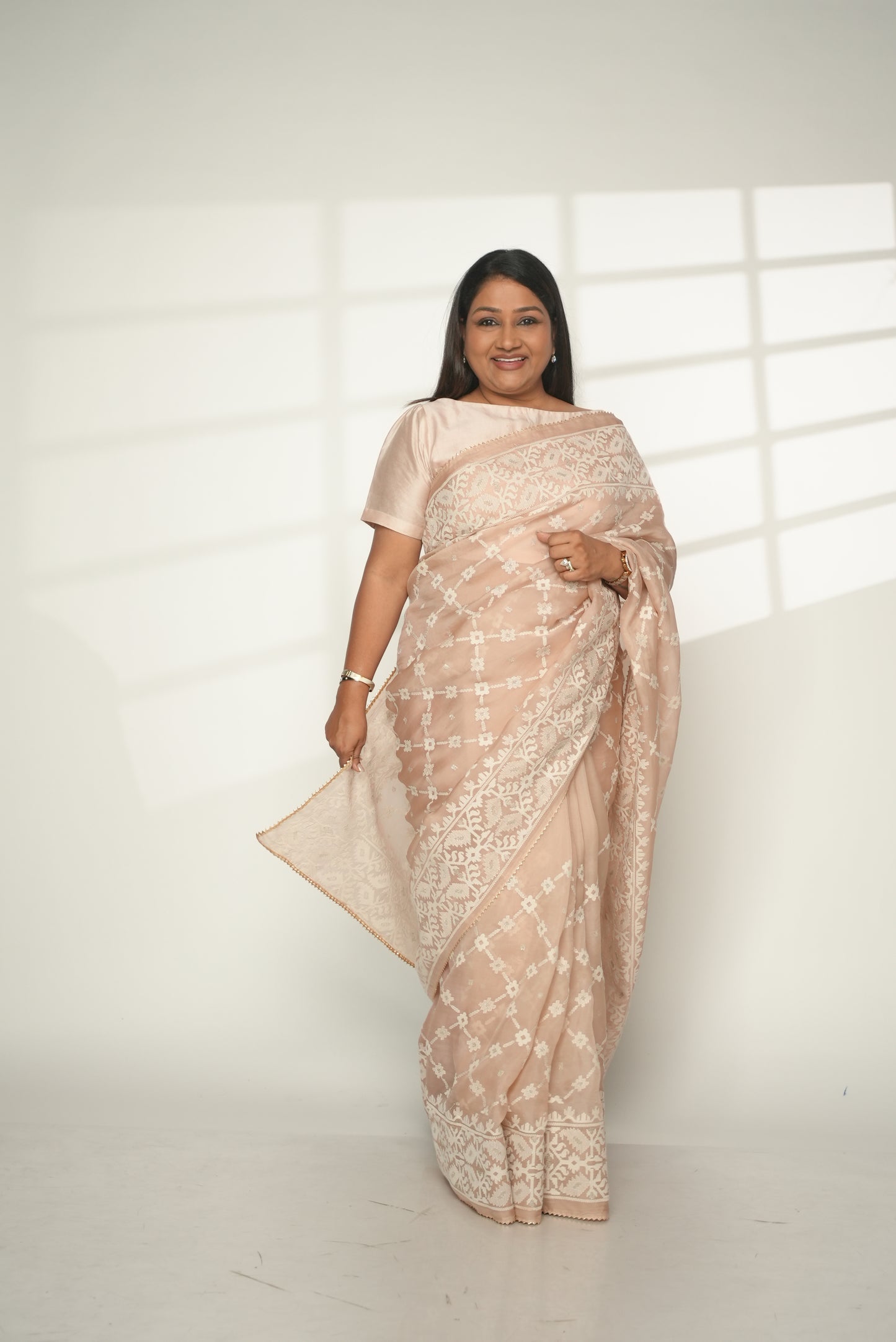 Peach Organza Saree with Threadwork Saree