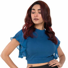 Load image into Gallery viewer, Hosiery Blouses- Flutter Sleeves - Azure Blue - Blouse featured