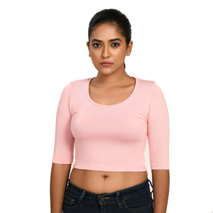 Cotton Rayon Blouses Plus Size - Elbow Sleeves Bubblegum Pink Bust size 42-48 Blouse