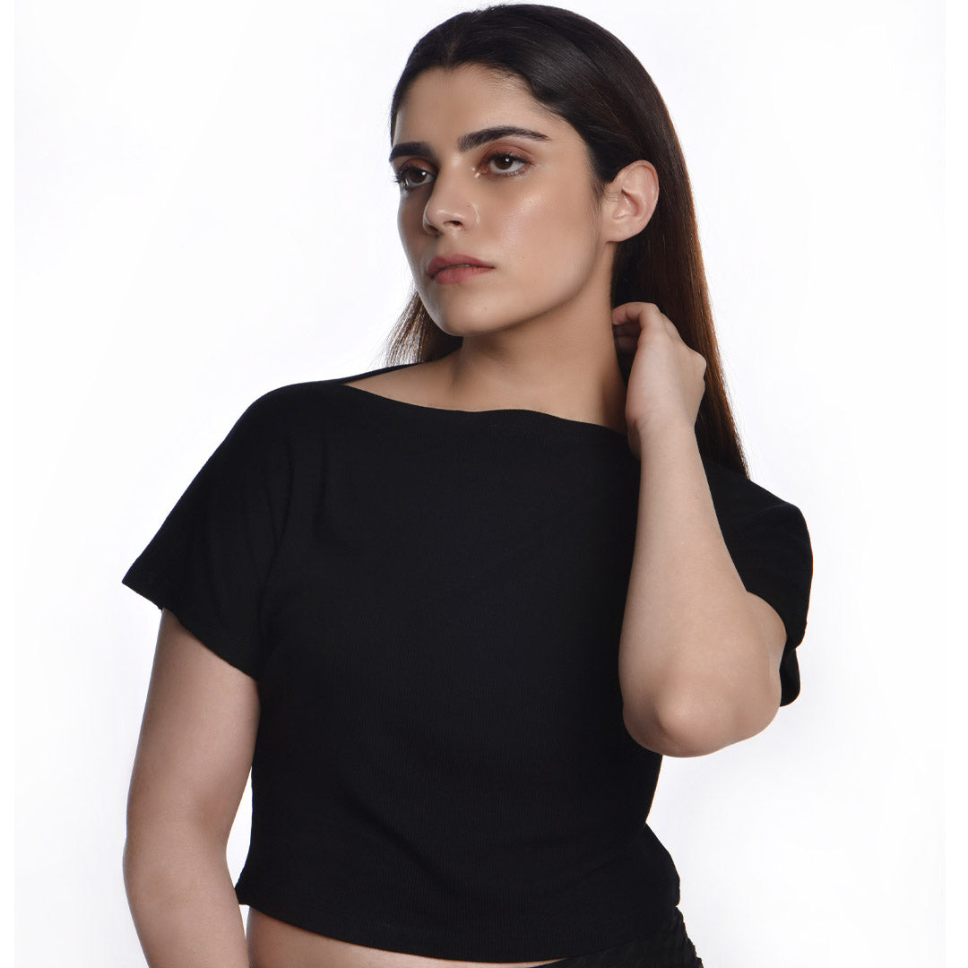 Boat Neck Blouse - Black - Blouse featured