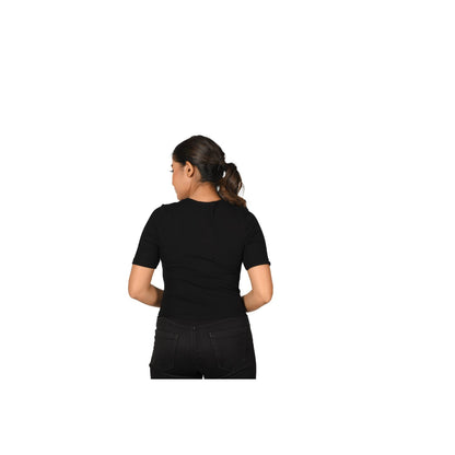 Hosiery Blouse- Regular Deep Round Neck - Black - Blouse featured