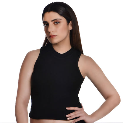 Sleeveless Hosiery Blouses - Black - Blouse featured
