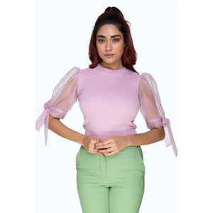 Hosiery Blouses- Bow Tie Up Sleeves - Blush Pink - Blouse featured