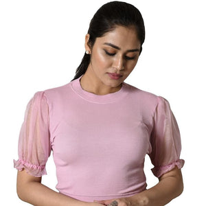 Hosiery Blouses with Puffy Organza Sleeves - Blush Pink - Blouse featured