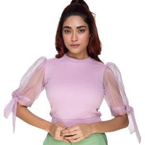 Hosiery Blouses- Bow Tie Up Sleeves - Blush Pink - Blouse featured