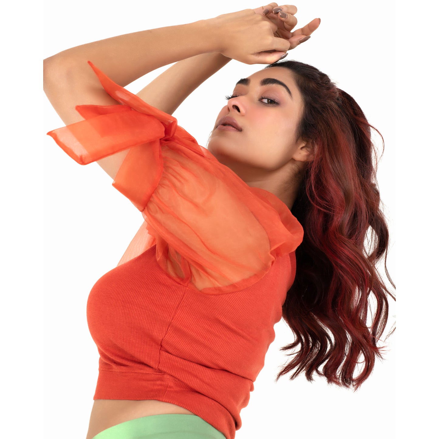 Hosiery Blouses- Bow Tie Up Sleeves - Brick Red - Blouse featured