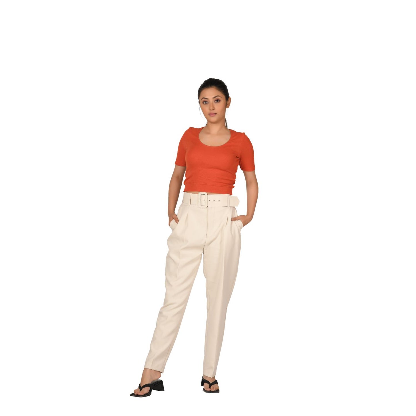 Hosiery Blouse- Regular Deep Round Neck - Brick Red - Blouse featured