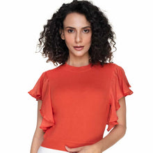 Load image into Gallery viewer, Hosiery Blouses- Flutter Sleeves - Brick Red - Blouse featured
