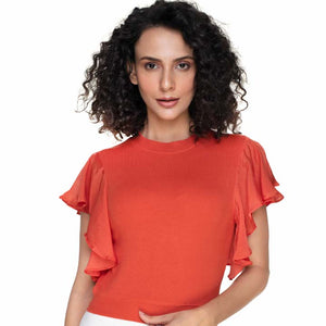 Hosiery Blouses- Flutter Sleeves - Brick Red - Blouse featured
