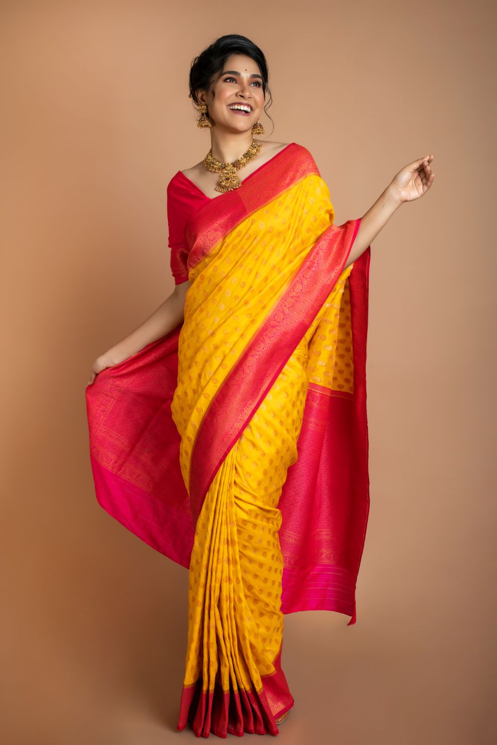Bright Yellow Silk Saree Drape Divaa