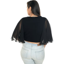 Load image into Gallery viewer, Hosiery Deep Neck Blouses - Butterfly Sleeves - Regular Size - Black - Blouse featured