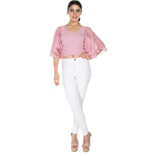 Load image into Gallery viewer, Hosiery Deep Neck Blouses - Butterfly Sleeves - Regular Size - Blush Pink - Blouse featured