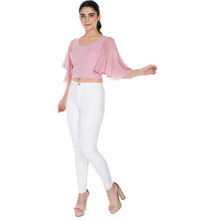 Load image into Gallery viewer, Hosiery Deep Neck Blouses - Butterfly Sleeves - Regular Size - Blush Pink - Blouse featured