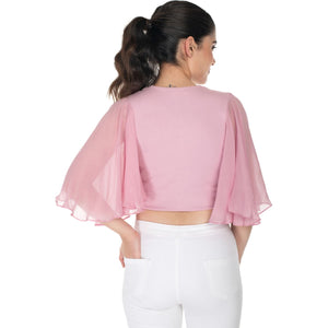Hosiery Deep Neck Blouses - Butterfly Sleeves - Plus Size - Blush Pink - Blouse featured