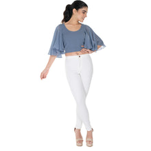 Load image into Gallery viewer, Hosiery Deep Neck Blouses - Butterfly Sleeves - Regular Size - Brilliant Blue - Blouse featured