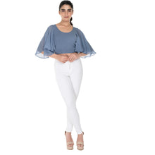 Load image into Gallery viewer, Hosiery Deep Neck Blouses - Butterfly Sleeves - Plus Size - Brilliant Blue - Blouse featured