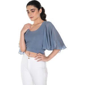 Hosiery Deep Neck Blouses - Butterfly Sleeves - Plus Size - Brilliant Blue - Blouse featured