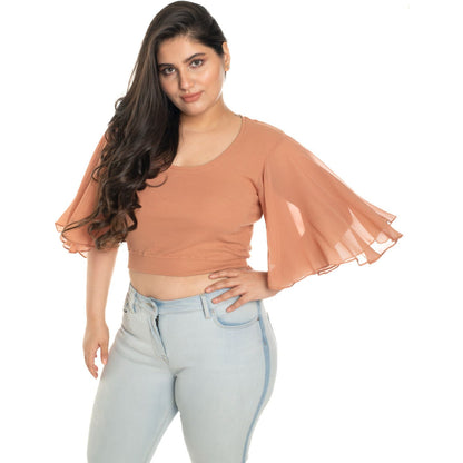 Hosiery Deep Neck Blouses - Butterfly Sleeves - Plus Size - Cider - Blouse featured