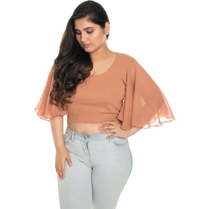 Hosiery Deep Neck Blouses - Butterfly Sleeves - Regular Size - Cider - Blouse featured