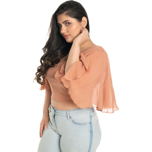Hosiery Deep Neck Blouses - Butterfly Sleeves - Plus Size - Cider - Blouse featured