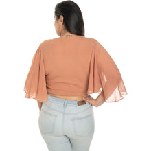 Load image into Gallery viewer, Hosiery Deep Neck Blouses - Butterfly Sleeves - Plus Size - Cider - Blouse featured